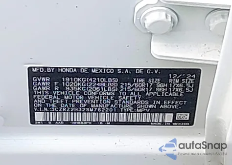 2025 Honda Hr-V Awd Lx from USA, damaged, VIN 3CZRZ2H32SM762201
